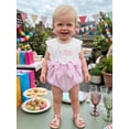 thumbnail image 6 of BemeyourBBs Infant Baby Girl First Birthday Outfit 1 Years Old Birthday Clothes Summer Bubble Romper Sleeveless Cake Embroidery Front Bow Bodysuit Playsuit One Piece Outfit, 6 of 9
