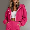 thumbnail image 7 of cocolona Womens Cropped Zip Up Hoodies Casual Long Sleeve Solid Color Sweatshirts Hlldies Drawstring Loose Cute Jacket, 7 of 7
