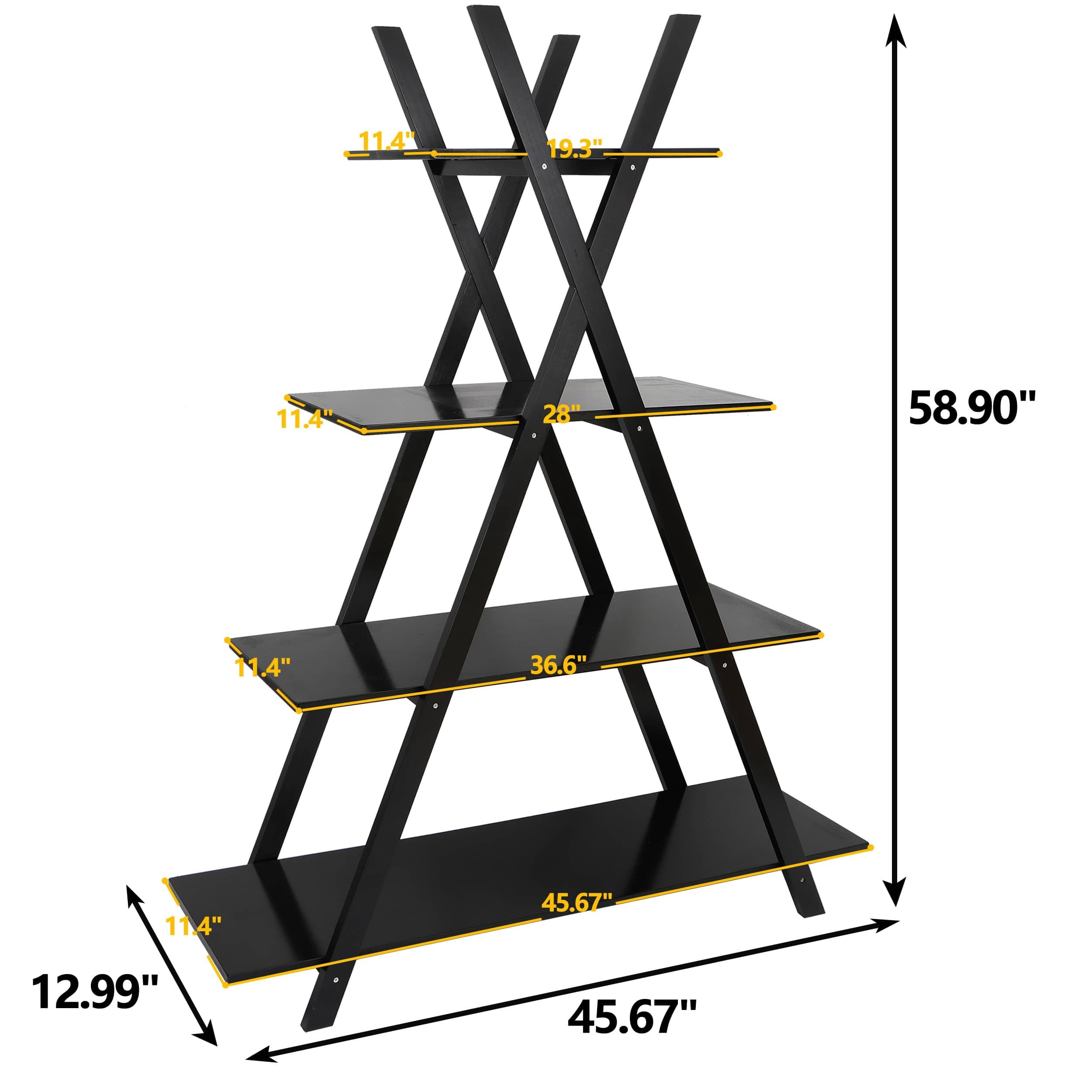 ZENY A Frame Bookshelf Storage 4 Tiers Wood Decoration Bookcases