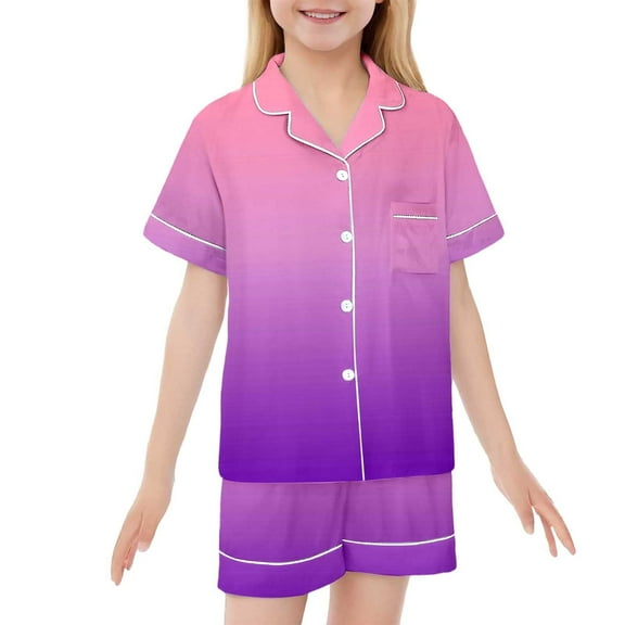 Kid Satin Pajamas For Boys Gradation Button Down Solid Tops T Shirt Set Casual Pajamas Set Girl Pjs Size 4-5 Years