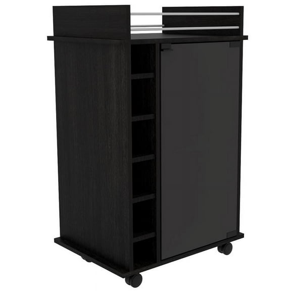 Bowery Hill Glass Door Bar Cart in Dark Gray