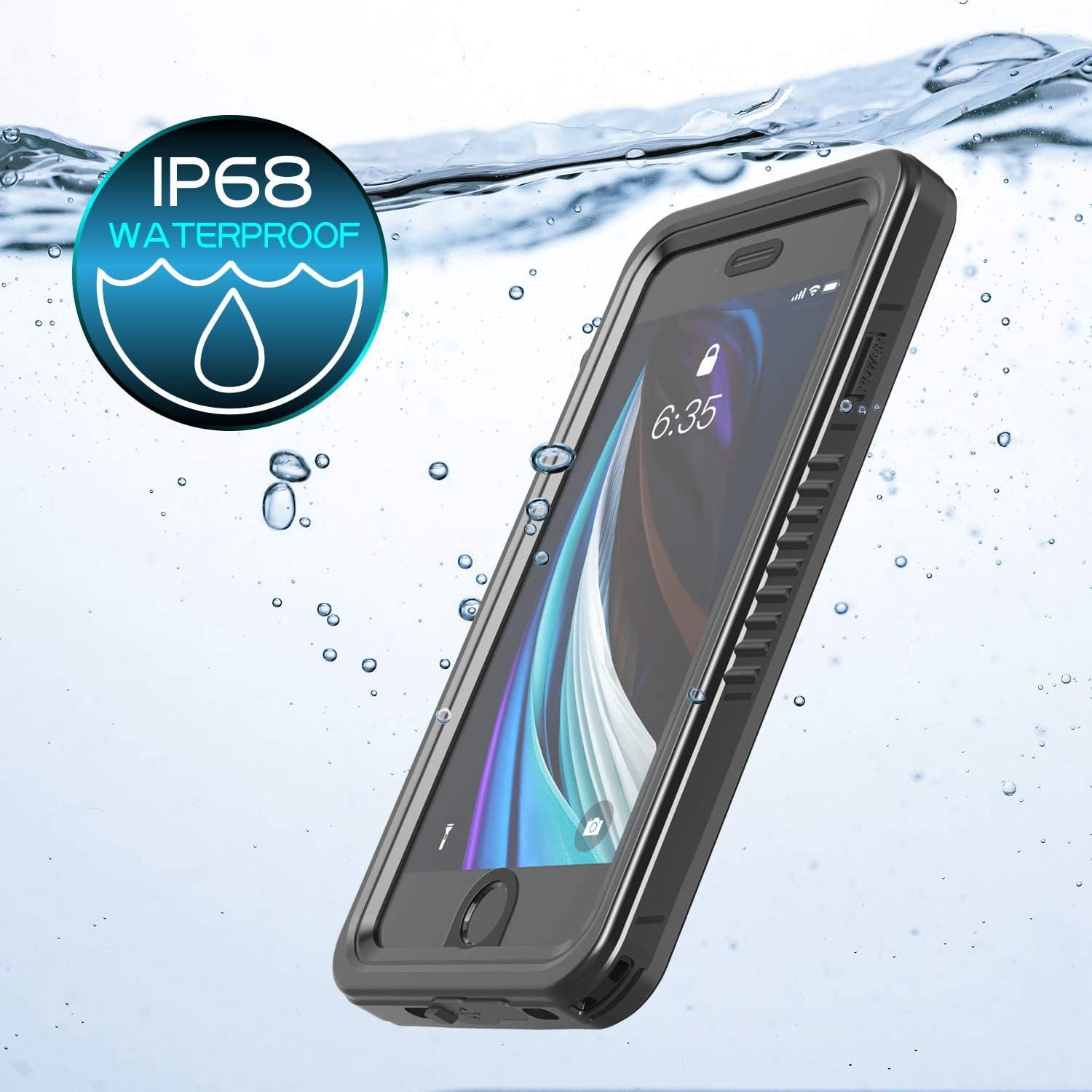 iPhone SE 2022 Case,Dteck Waterproof iPhone SE 2020/iPhone 7/8 4.7" Case,Shockproof Rubber Hybrid Clear Built-in Screen Protector Heavy Duty IP68 Waterproof Case for iPhone 7/8/SE 2020/SE 2022,Black