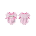 thumbnail image 2 of BemeyourBBs Newborn Baby Girl Summer Clothes Infant Baby Girl Mama's Girl Daddy's Girl Outfit Striped Bubble Romper Letter Heart Flower Embroidery Front Bows Ruffled Short Sleeve Bodysuit Jumpsuit, 2 of 9