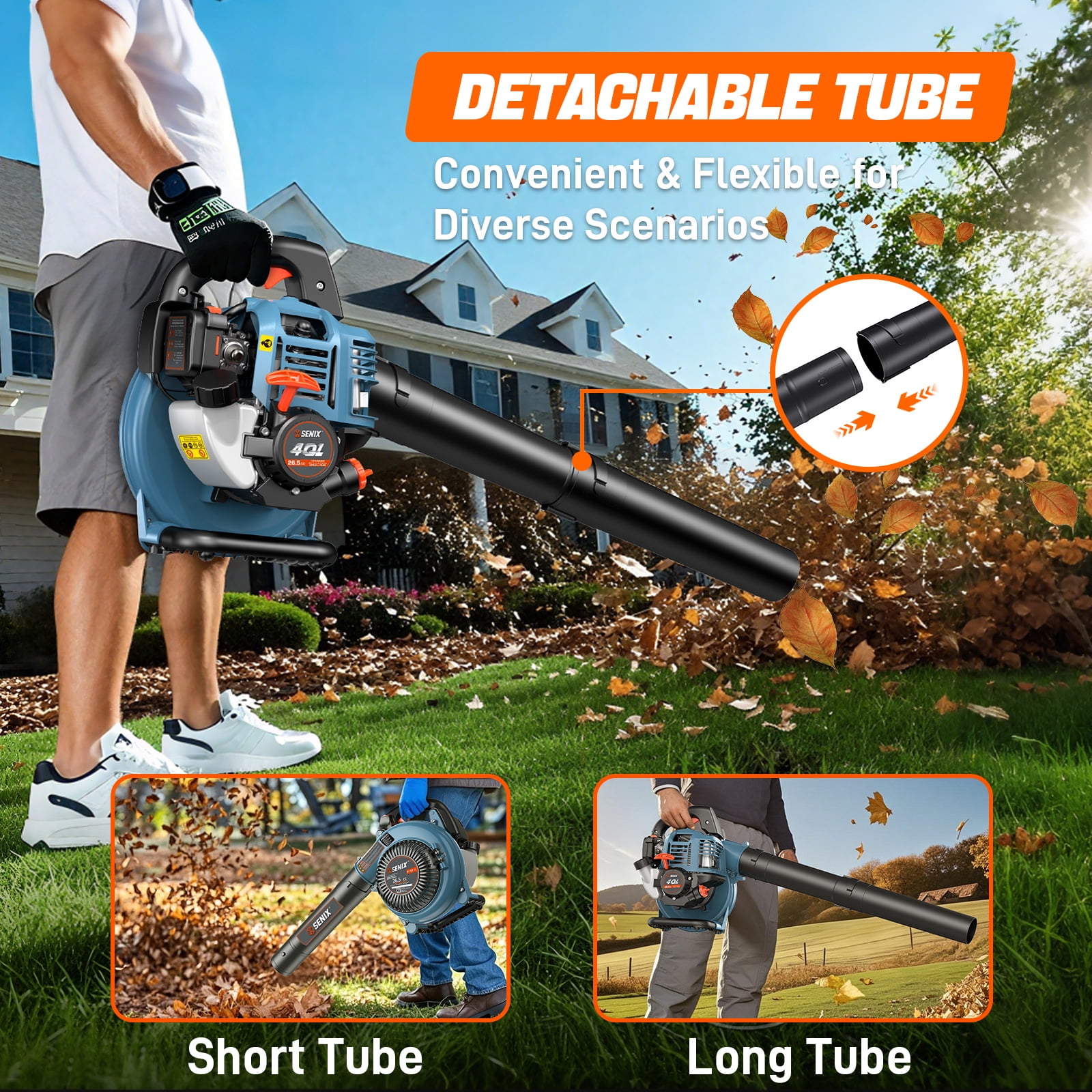 SENIX 4QL 26.5cc 4-Cycle Gas Powered Leaf Blower, 410 CFM/125 MPH, Dual-Grip Handle, Lightweight, BL4QL-L