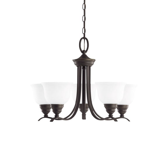 Sea Gull Lighting 31626-782 Wheaton - Five Light Chandelier   Heirloom Bronze Finish with Satin Etched Glass