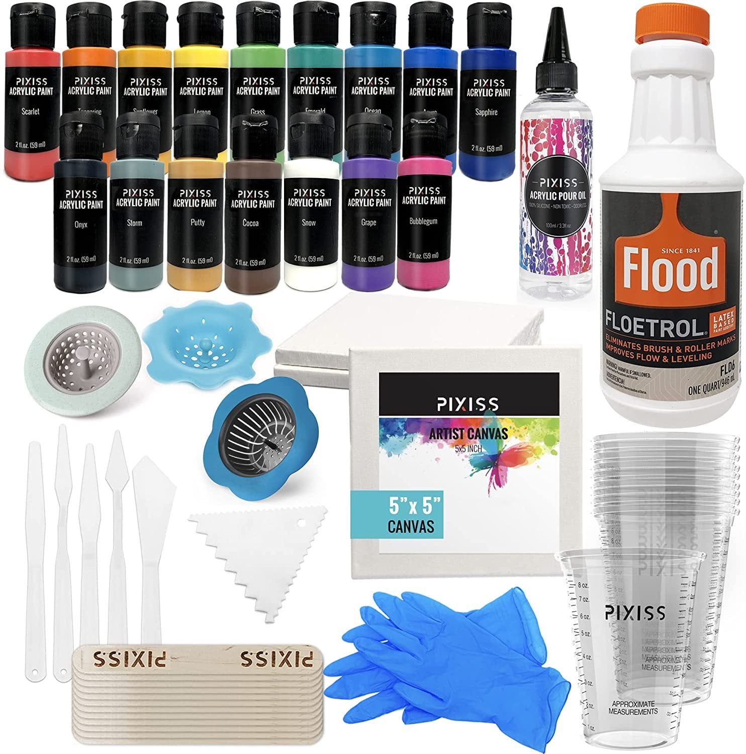 Pixiss 16 Colors Acrylic Pour Paint Kit, Premixed High Flow Pouring