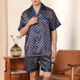 thumbnail image 2 of IROINNID Silk Pajamas for Men Button Closure Short Sleeve Shirts and Shorts with Pockets Two-Pieces Sleepwear Sets,Dark Blue, 2 of 8