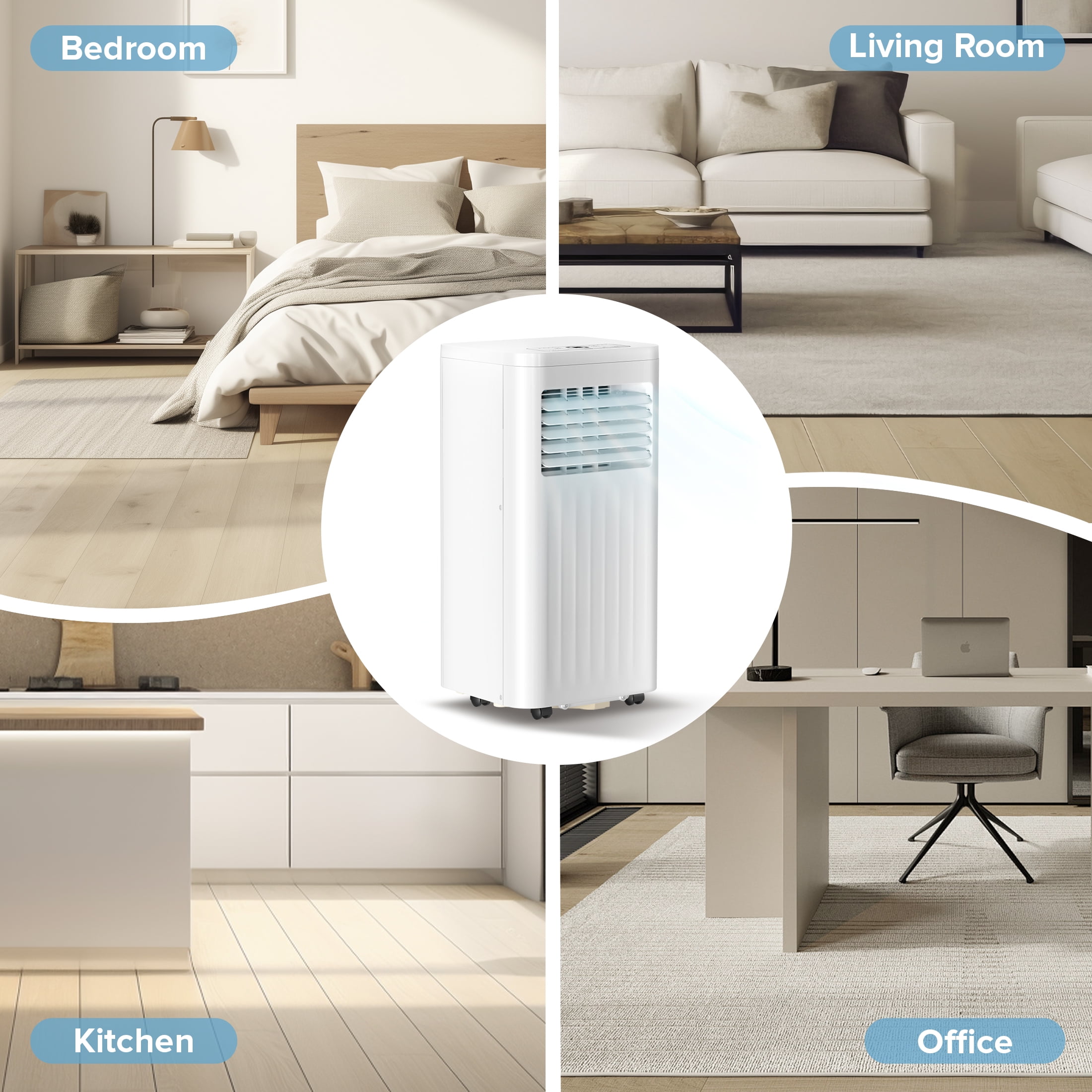 Electactic 8000 BTU Portable Air Conditioner with Window Kit - Quiet, Energy Efficient AC Unit for Rooms up to 250 Sq Ft, Dehumidifier & Fan, Easy Install for Bedroom, Office, White