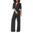 thumbnail image 2 of SELONE Dressy Jumpsuits for Women Casual Long Sleeve Summer Suspender Long Pant Ladies Travel Comfortable 2023 Vacation Flowy Rompers Womens Jumpers and Rompers Casual V Neck Solid Color Black S, 2 of 8