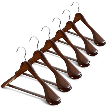Extra Wide Shoulder Wooden Hangers Heavy Duty Coat Hanger - Set of 6