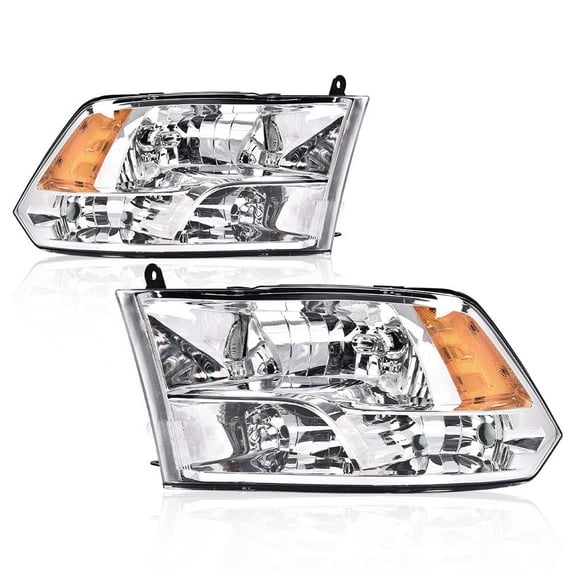 Pair Chrome Housing Amber Corner Headlights Assembly Fit for 2009-2012 Dodge Ram 1500 2500 3500