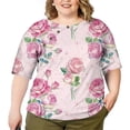 thumbnail image 2 of CLOOCL Women Blouse Pink Rose Printed Plus Size Shirts Mid Sleeve Summer Clothing, 2 of 6