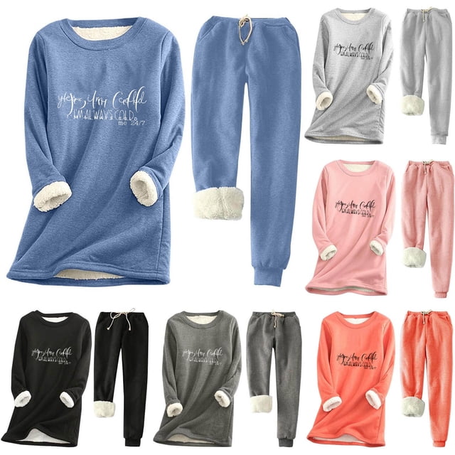 Wiyuqeen Womens Lounge Set 2 Piece Fleece Lined Loungewear Sets Soft Comfy Pajama Set Fuzzy Sherpa Sweatsuits Matching Outfits