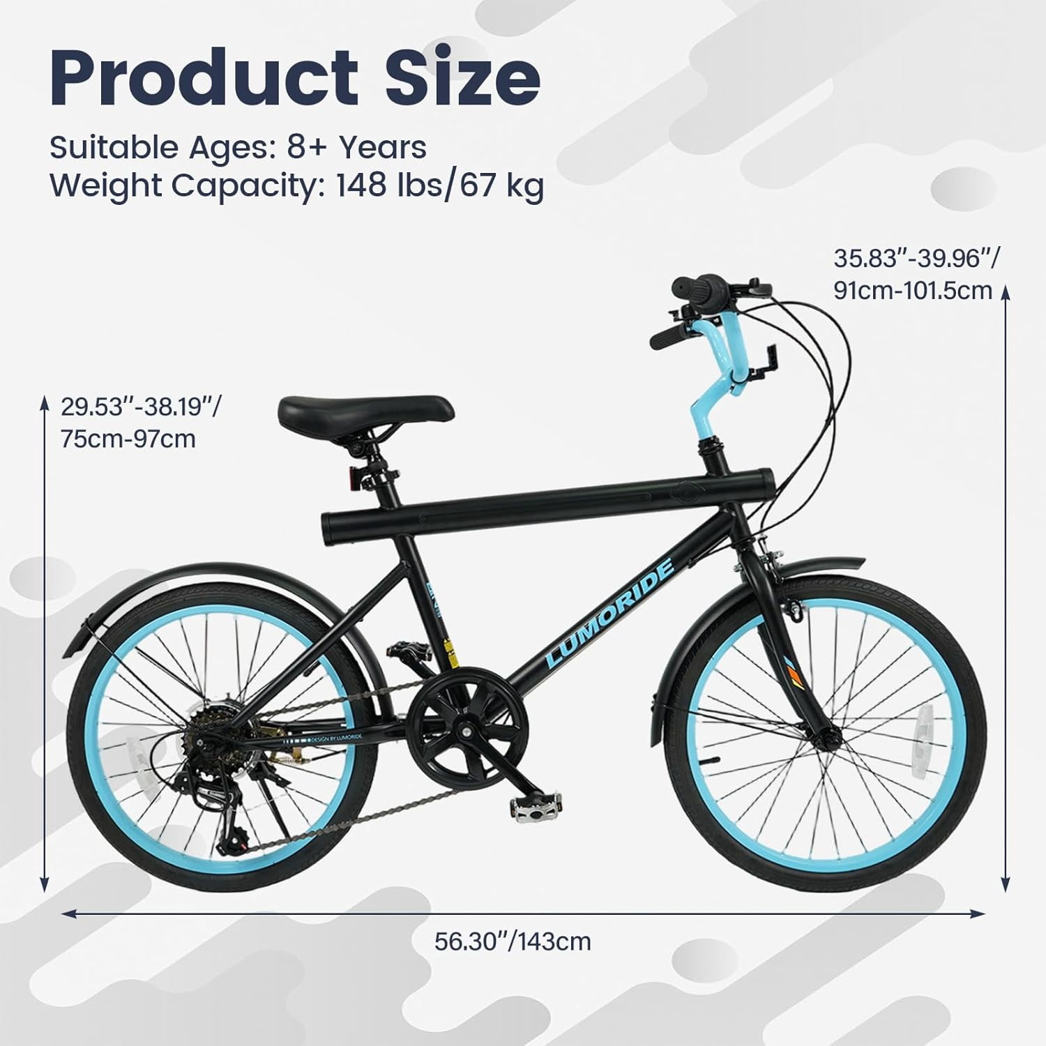 OLAKIDS Mountain Bike, 20 Inch Bicycle with 7 Lighting Modes Bluetooth Music 6 Speed Drivetrain