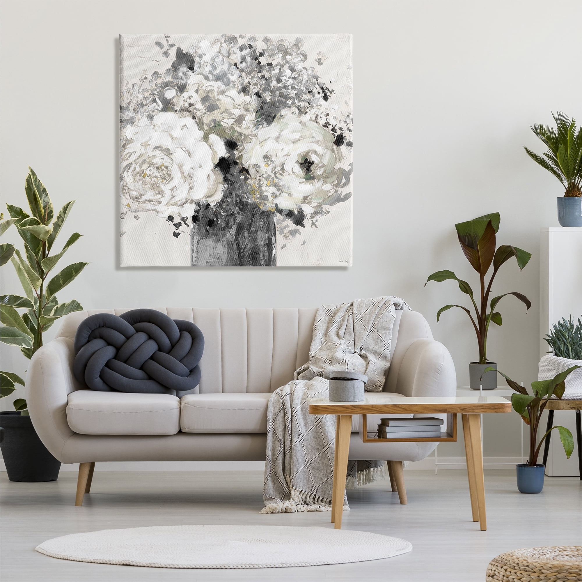 Stupell Industries Bold Abstract Floral Arrangement Black Cream Expressive Flowers, 36 x 36, Design by Lanie Loreth
