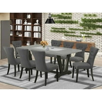 East West Furniture V697Ga650-9 - 9-Piece Kitchen Table Set - 8 Parson Dining Chairs and Kitchen Dining Table Hardwood Frame ?Button Tufted Back & Linen White Finish