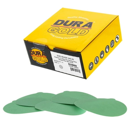

Dura-Gold - 240 Grit 5 Green Film - PSA Self Adhesive Stickyback Sanding Discs for DA Sanders - Box of 50 Sandpaper