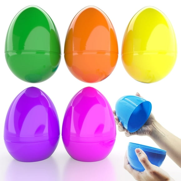 6 Inch Jumbo Filable Easter Eggs (6 Pack) Six Colorful Bright Plastic Easter Eggs Stands Upright Perfect for Easter Egg Hunt Surprise Egg Easter Hunt Assorted Colors 6" Giant Filable Eggs 6 Pack