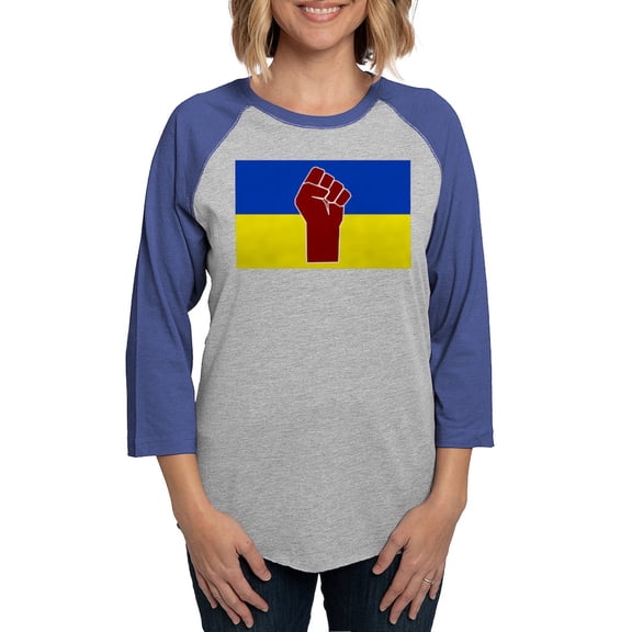 CafePress - Ukrainian Flag With Fist Long Sleeve T Shirt - Womens Baseball Tee