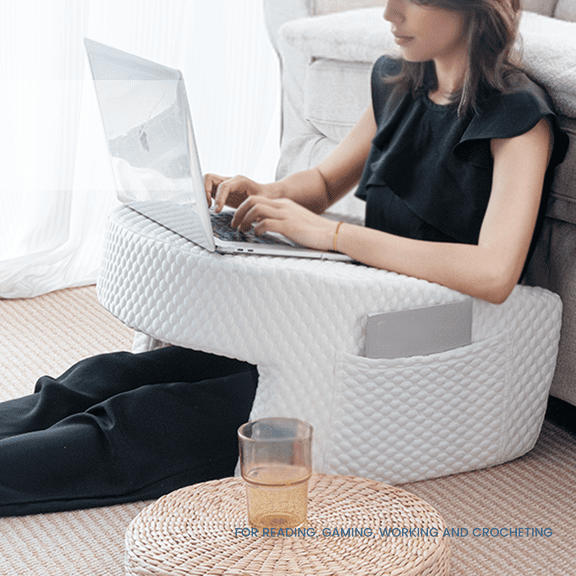 CHARRYARN By TexStead Laptop Desk Pillow with Large Pockets, Oversized Reading Pillow for Adults, Ideal for Work, Gaming, and Reading (White)