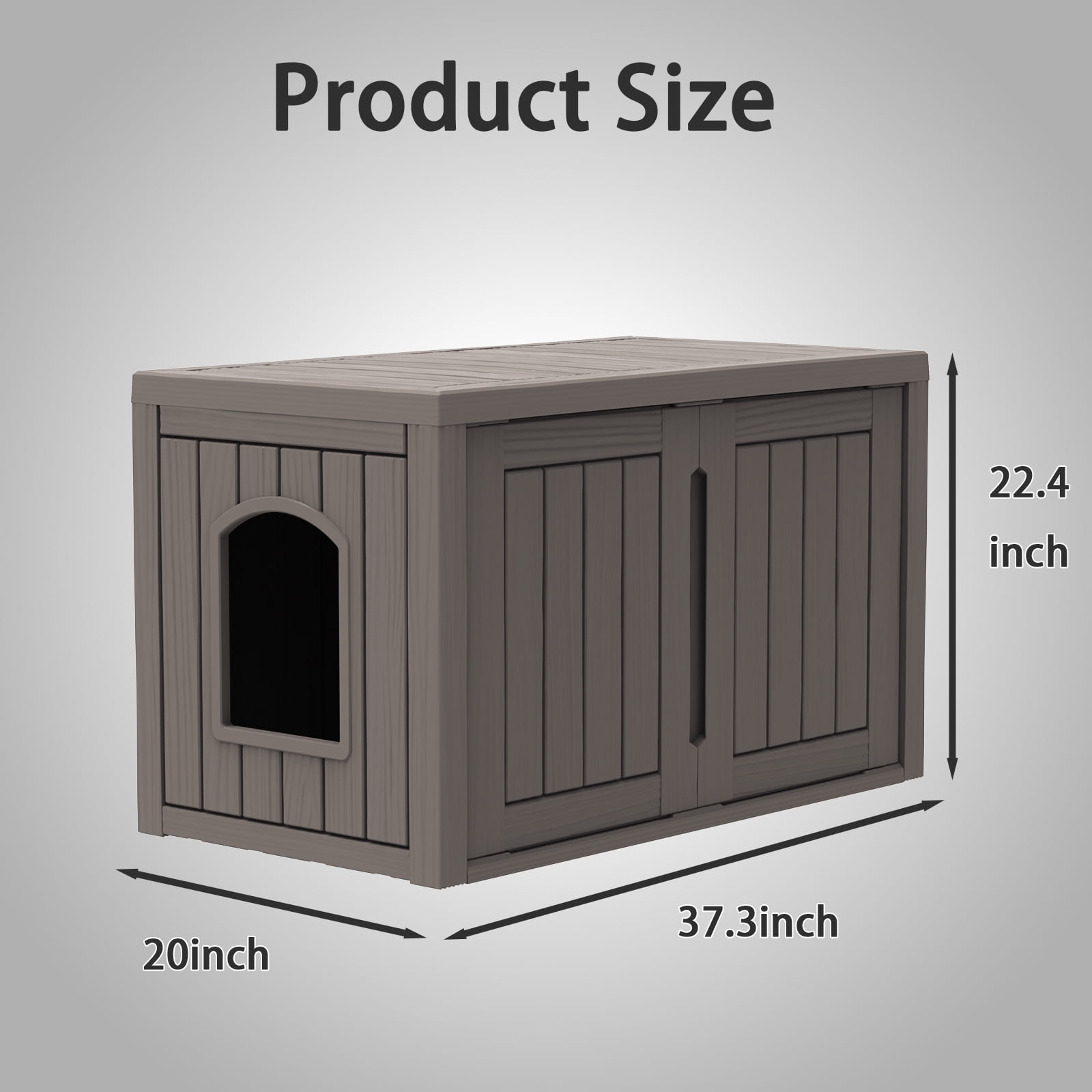 Joxxoaa Waterproof Outdoor Cat House, Weatherproof Plastic Cat Shelter with Double Doors, Enclosed Cat Litter Box Enclosure for Indoor Outdoor Use(Brown)