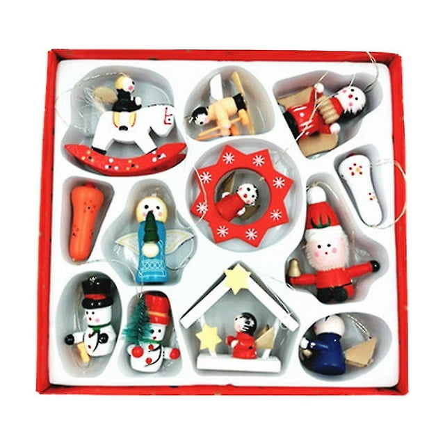 Adornos navideños JanHm 12 unids/set muñeca de Madera colgante