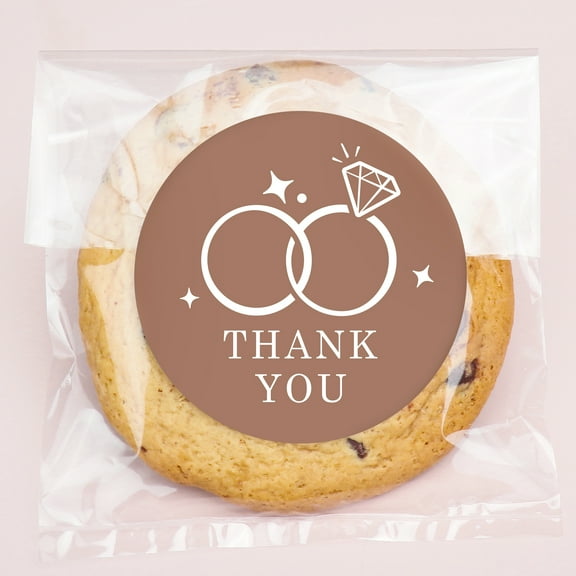 Big Dot of Happiness Mocha Brown Wedding Thank You Stickers and Clear Cookie Bags, Cellophane Treat Bags 4.25x7 IN for Candy or Baked Goods - 25 Count