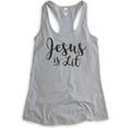 thumbnail image 1 of Jesus Is Lit Tank Top, Ladies Racerback Tank Top, Religious Clothing, Faith Tank, Christian, Jesus Tank, Heather Gray, Small, 1 of 3