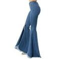 thumbnail image 2 of Purple Candy Womens Juniors Denim High Rise Split Flares (Small, Medium Blue), 2 of 4