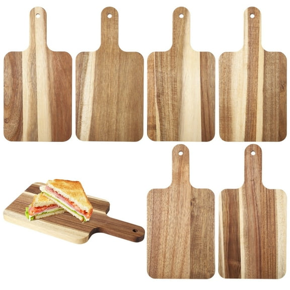 6-Piece Acacia Wood Cutting Board Set, Natural Wood Charcuterie Boards with Handles, for Kitchen, Serving, Party, Picnic, Home & Restaurant Use