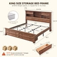 thumbnail image 3 of KeyWhat Farmhouse King Size Bed Frame with 54" Tall Storage Bookcase Headboard, Wood Platform Bed Frame with 2 Drawers, No Box Spring Needed, Reclaimed Barnwood, 3 of 6