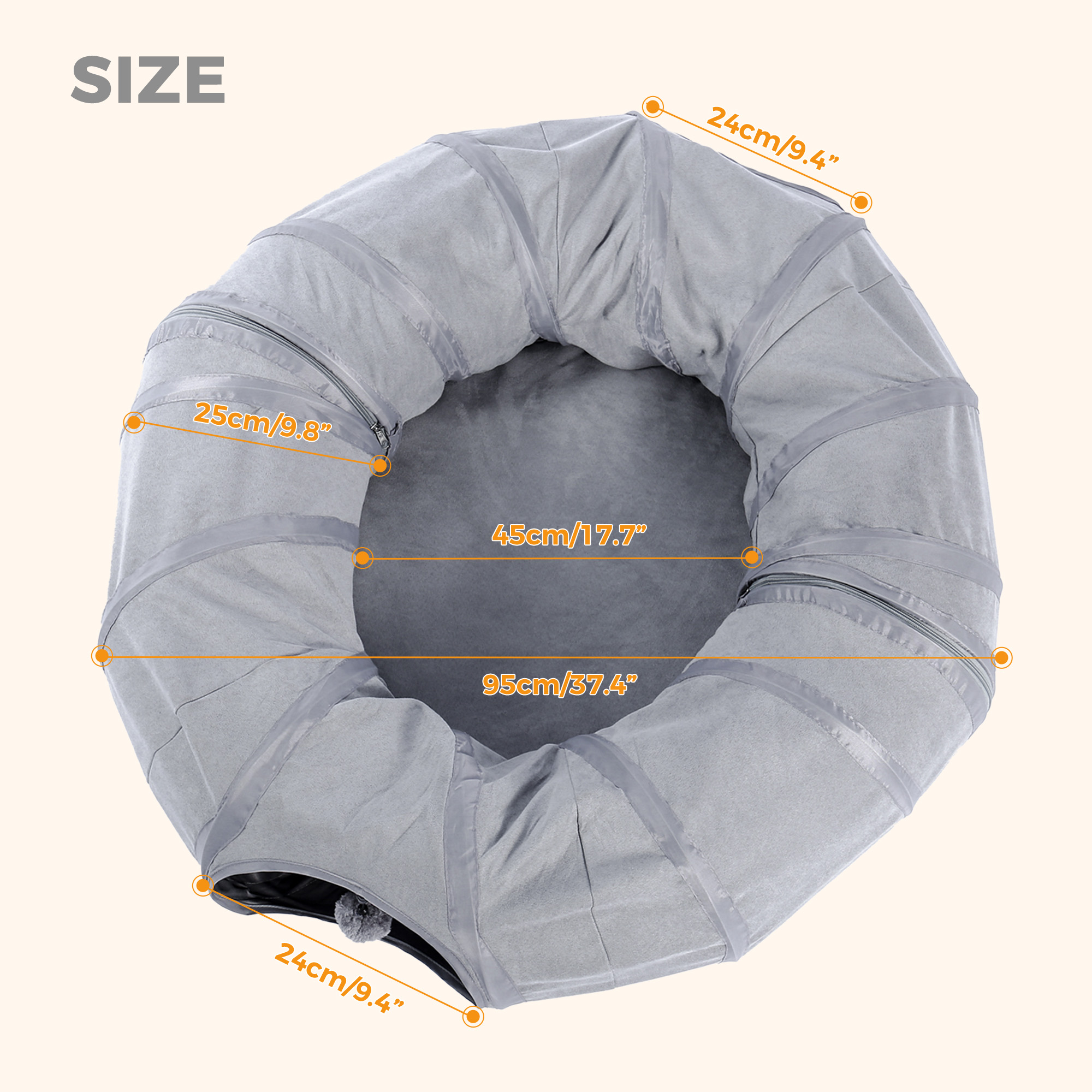 Pawz Road Cat Tunnel with Cushion, Gray Collapsible photo 8