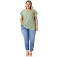 thumbnail image 3 of DARING DIVA Women's Plus Tops V Neck Ruffle T Shirt Blouses 1X Green, 3 of 6
