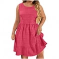 thumbnail image 1 of Vestido Casual Más Tamaño de las Mujeres sin Mangas Cuello Redondo de Poliéster Sólido Vestido de Longitud Regular Más Tamaño Vestido de Línea, 1 of 7