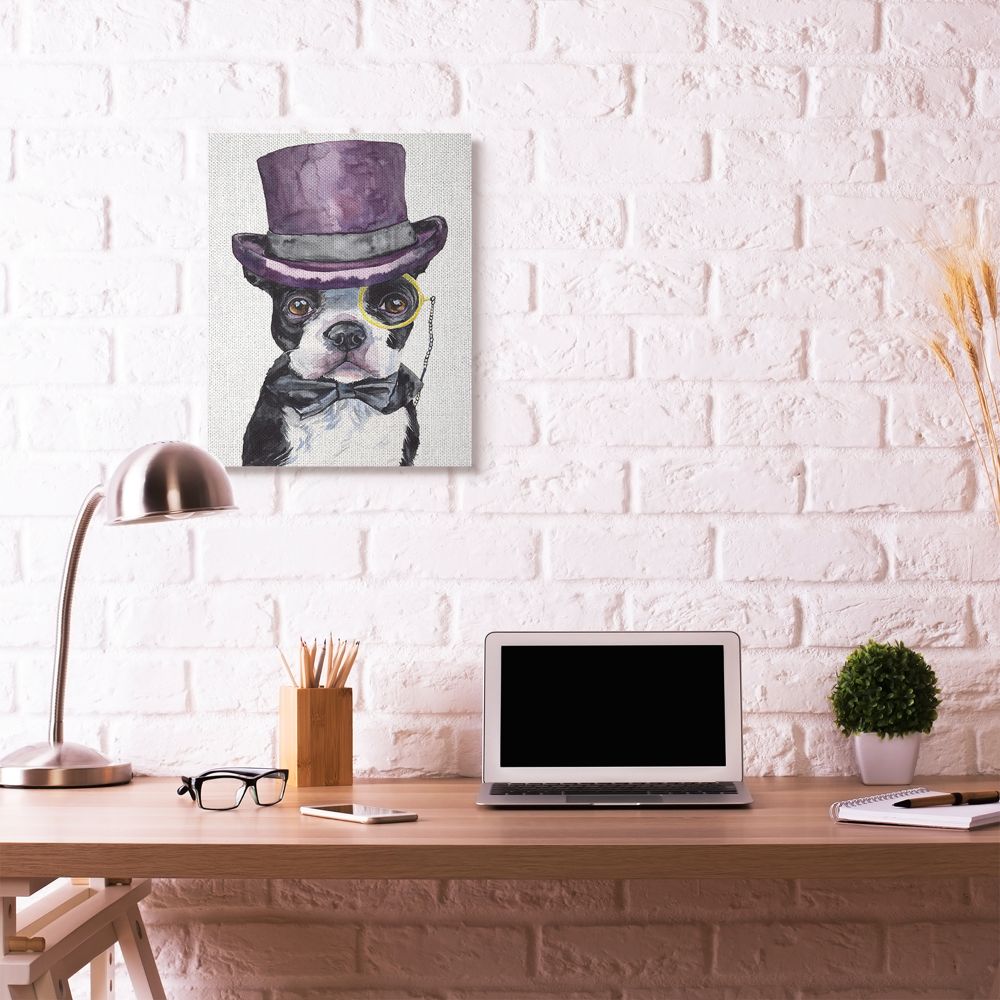 Stupell Industries Boston Terrier With Hat Dog Pet Animal Watercolor Painting Canvas Wall Art by George Dyachenko