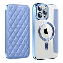 ELEHOLD for iPhone 15 Case Flip Folio Built-in Card Holder RFID Blocking Protective Leather Case Transparent Clear Back Magnetic Compatible with Mag Safe Shockproof Cover,blue