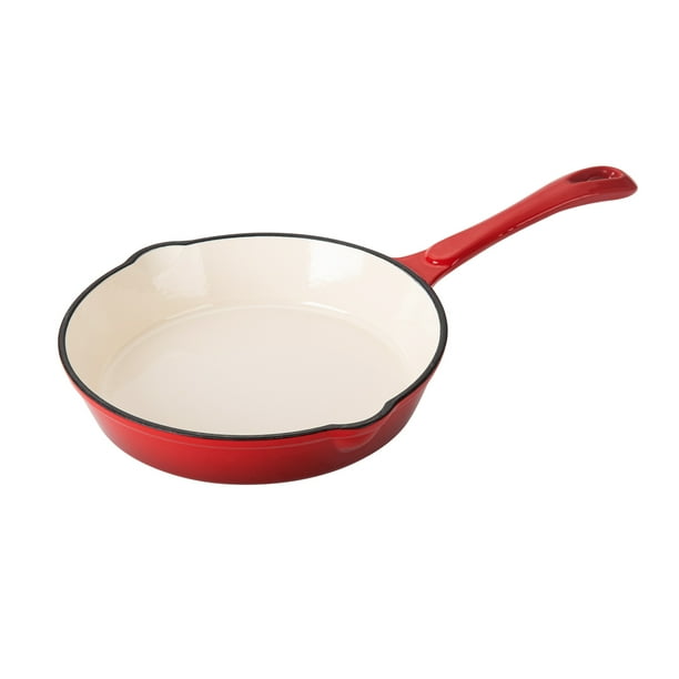 Hamilton Beach 8 Inch Enameled Solid Cast Iron Frying Pan Skillet, Red