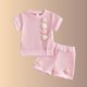 thumbnail image 5 of Niña Bebé Ropa de Verano Elegante Bordado Floral Cuello Redondo Pantalones Cortos de Manga Corta Dos Piezas Conjunto de Tejido Suave Transpirable, 5 of 9