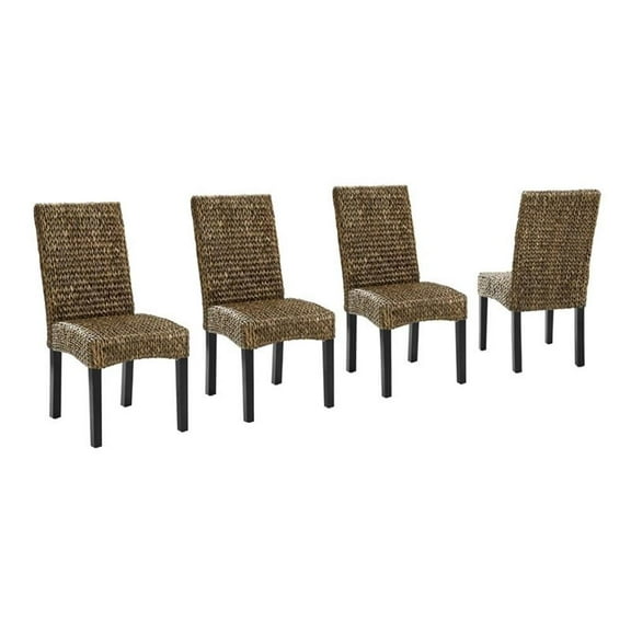 Pemberly Row Wood/Seagrass Dining Chair in Black/Brown (Set of 4)