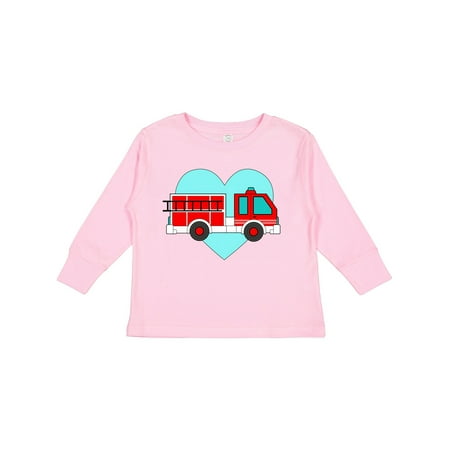 

Inktastic Valentine Fire Truck with Blue Heart Boys or Girls Long Sleeve Toddler T-Shirt