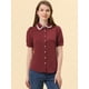 thumbnail image 3 of INSPIRE CHIC Blusa De Trabajo De Manga Corta Con Cuello Abullonado Y Cuello Peter Pan Para Mujer Vino rojo M, 3 of 5