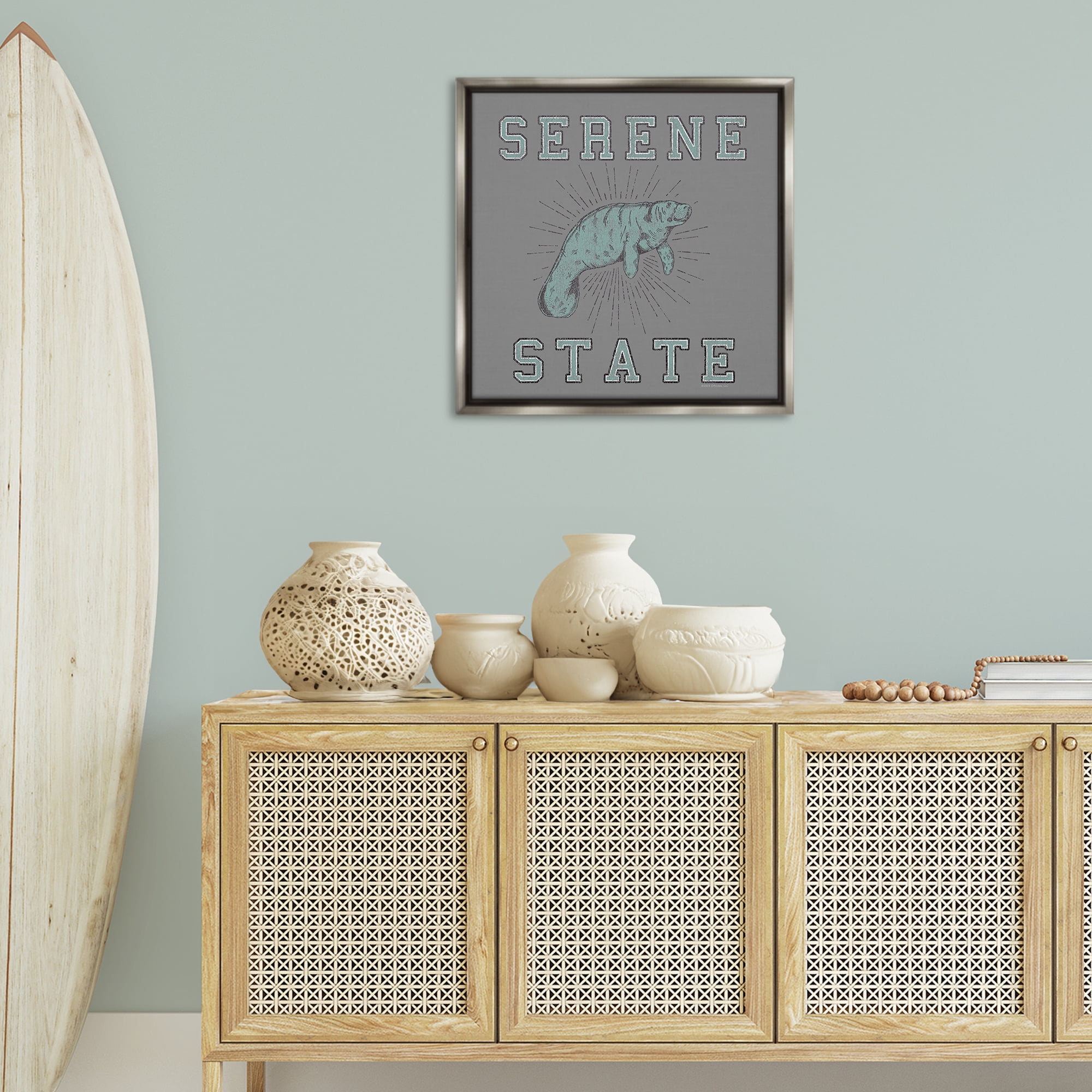 Stupell Industries Serene State Manatee Animals Painting Gray Floater Framed Canvas Art Print Wall Art, 25 x 25