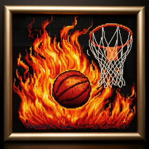 Basketball in Fire 5D Diamond Art Painting by Number Kits for Adults DIY Paint with Full Drill Round Diamond Gems Painting Art Craft for Home Wall Decor 13.8x13.8inch
