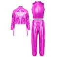 thumbnail image 3 of iiniim Girl's 3 Piece Holographic Outfit Long Sleeve Tassel Hip Hop Modern Jazz dance Jacket Vest and Pants Set Hot Pink 16, 3 of 6