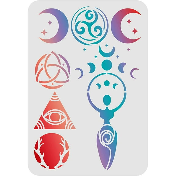 Wiccan/Witch Symbols Stencils 11.6x8.3 inch Viking Celtic Knot Stencils Spiral Goddess Horned God Templates Moon and Star Stencils for Painting on Wood Floor Wall Fabric