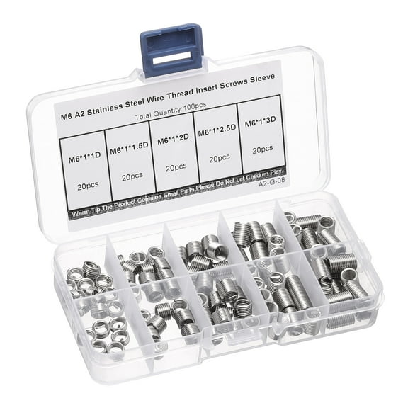 Uxcell 100pcs Wire Thread Insert Kit M6 x 1 Metric 304 Stainless Steel Helical Inserts Coiled Thread Repair Kit