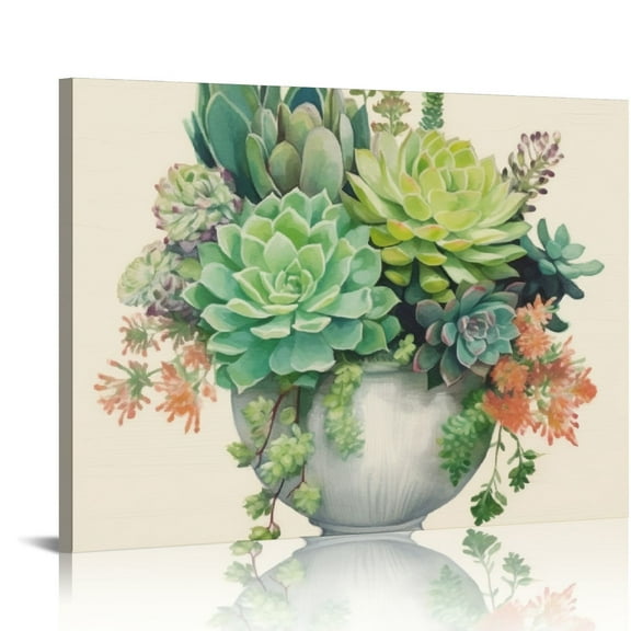 Fenyluxe Succulents Greenery Wall Decor Canvas Print Art - Modern Ready To Hang Home Room Decoration for Bedroom, Living Room, Kitchen - Great Gift Idea for Holidays and Special Occasions 16x12in