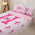 thumbnail image 3 of Homewish Princess Letter H Zipper Full Size Comforter Sets with Fitted Sheet and 2 Pillowcases, Cute Ribbon Zipper Bedding Set, Pink Reversible, Pink Reversible, 4 Pieces, 3 of 6