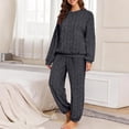 thumbnail image 2 of KyCheLot Fleece Pajama Sets for Women Winter Long Sleeve Round Collar Tops Cuffed Pants Comfy Thicken Warm Outfits, 2 of 6