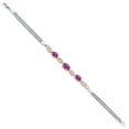 thumbnail image 3 of Gem Stone King 925 Silver and 10K Yellow Gold Pink Created Sapphire and White Lab Grown Diamond Bracelet for Women (1.96 Cttw, Gemstone September Birthstone, Oval, Wheat Chain, 6.5 inches), 3 of 5
